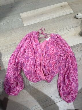 Japna Pink Floral Puff-Sleeve Crop Top